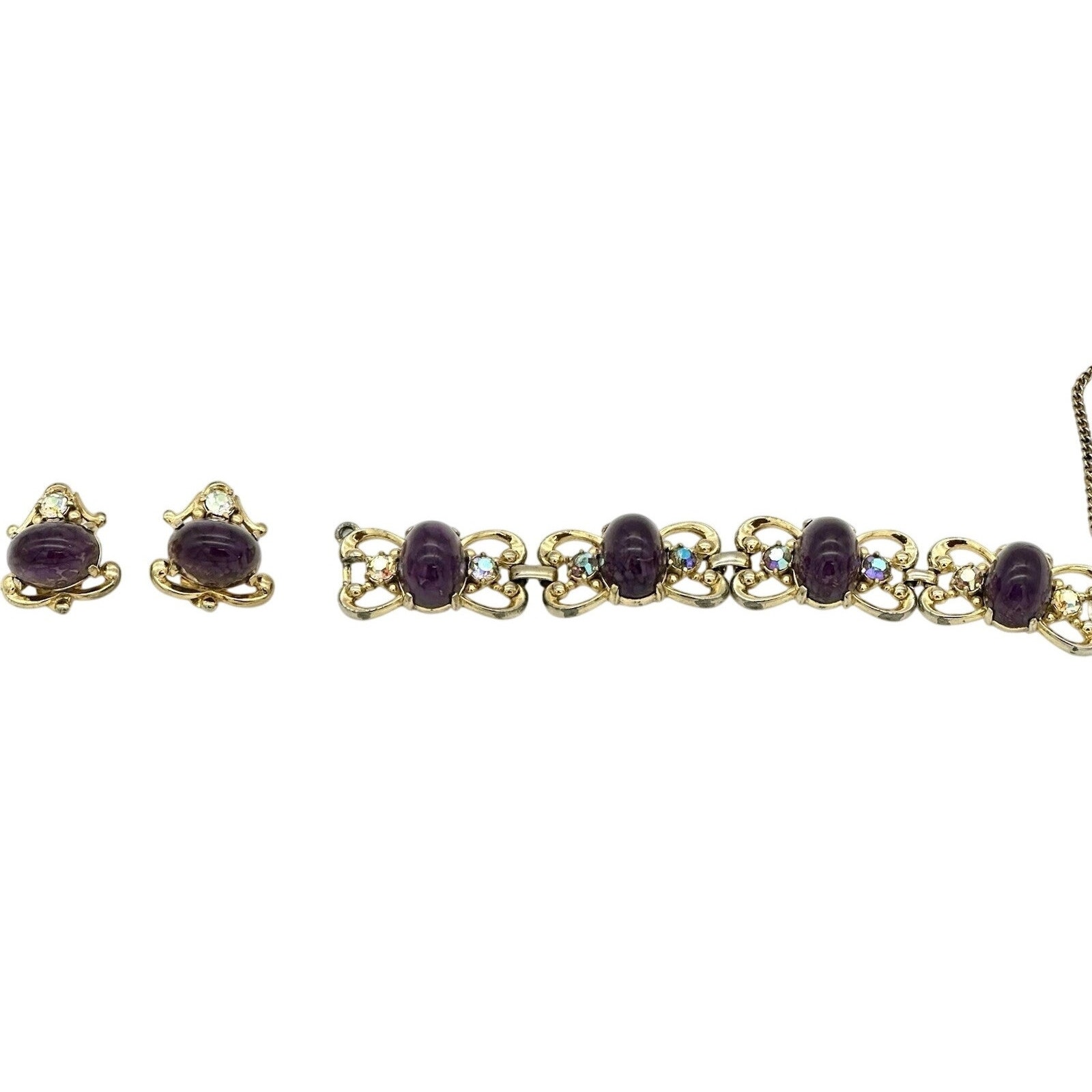 Schiaparelli Vintage Purple Cobachon Rare Bracelet And Earrings Set As Is